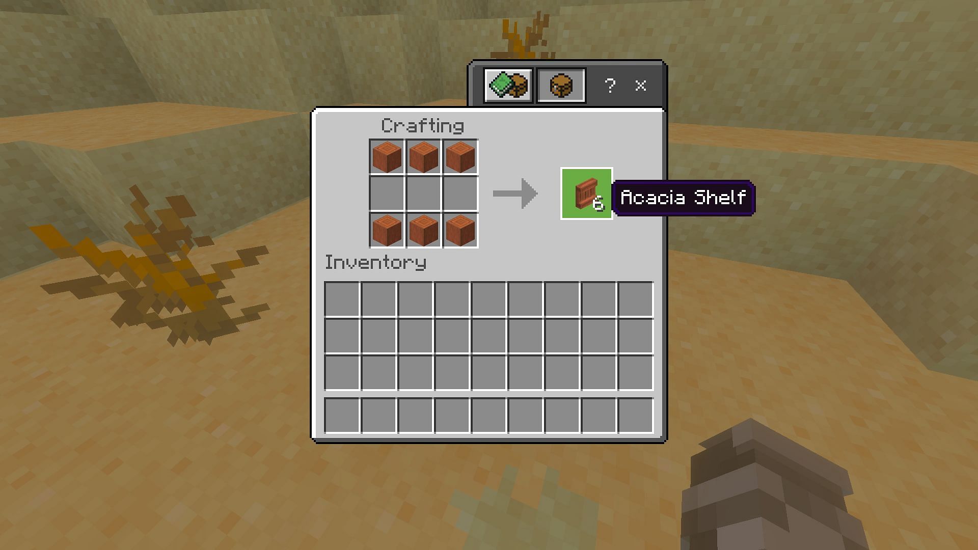 Follow this recipe to craft the Minecraft shelf (Image via Sportskeeda Gaming || Mojang Studios)